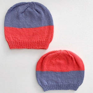 Beginner's Knit Kits for Awesome People - Beginner Colorblocked Hat - Stonewash + Sugar Coral