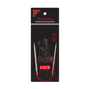 CHIAOGOO 32-Inch Red Lace Stainless Steel Circular Knitting Needles 0/2mm